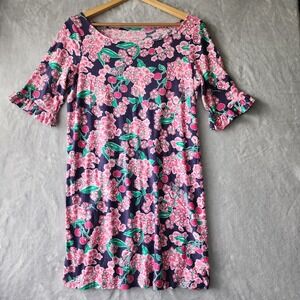 Lilly Pulitzer Dress Womens Size Large Somerset  Cherry Picker Print Navy Pink